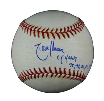 Randy Johnson Signed Baseball inscribed with “Cy Young 95, 99, 00, 01, 02”